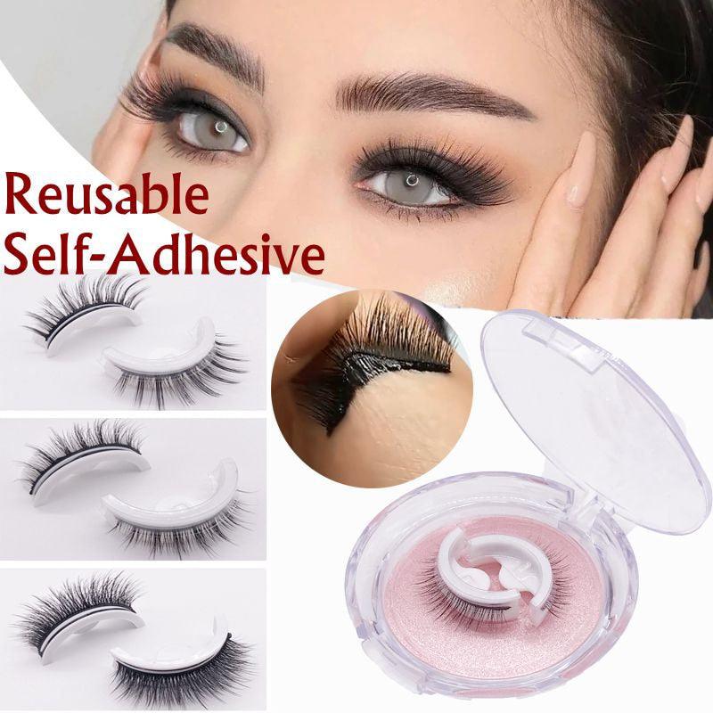 1Pair Reusable Self-adhesive False Eyelashes 3D Mink Lashes Glue-free Eyelash Extension 3 Seconds to Wear No Glue Needed Lashes - Mujerarte