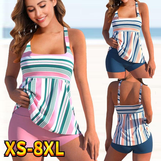 Maiô feminino sexy listrado estampado duas peças tankini verão 2023 - Mujerarte