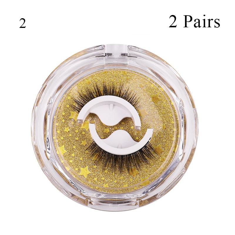 1Pair Reusable Self-adhesive False Eyelashes 3D Mink Lashes Glue-free Eyelash Extension 3 Seconds to Wear No Glue Needed Lashes - Mujerarte