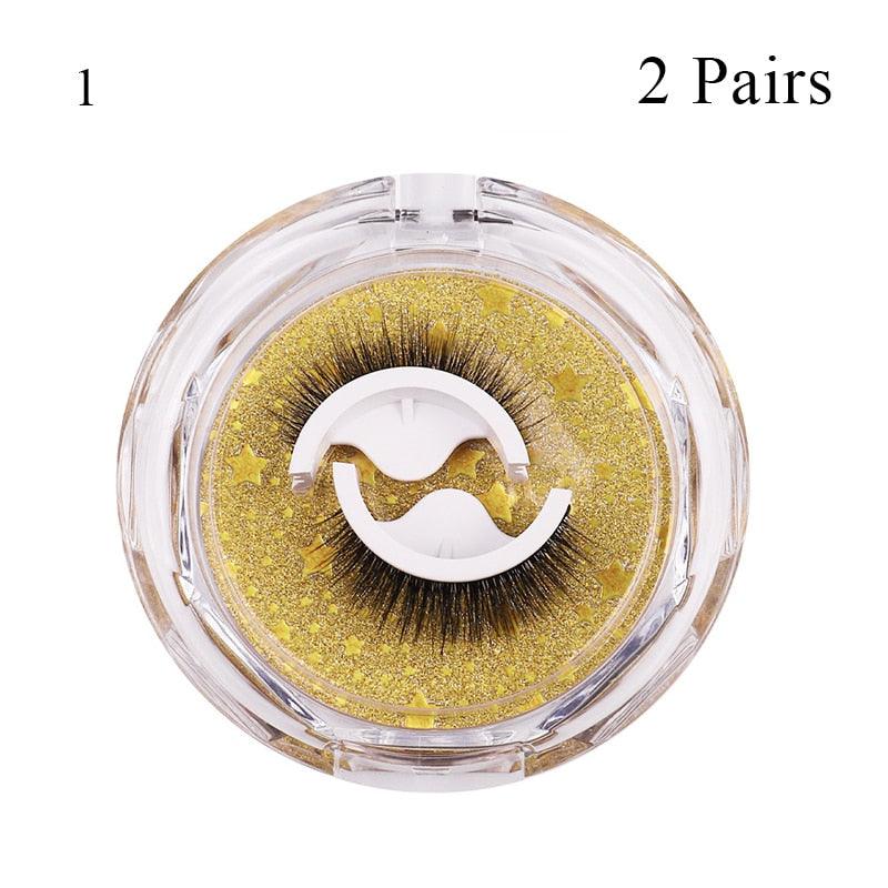 1Pair Reusable Self-adhesive False Eyelashes 3D Mink Lashes Glue-free Eyelash Extension 3 Seconds to Wear No Glue Needed Lashes - Mujerarte