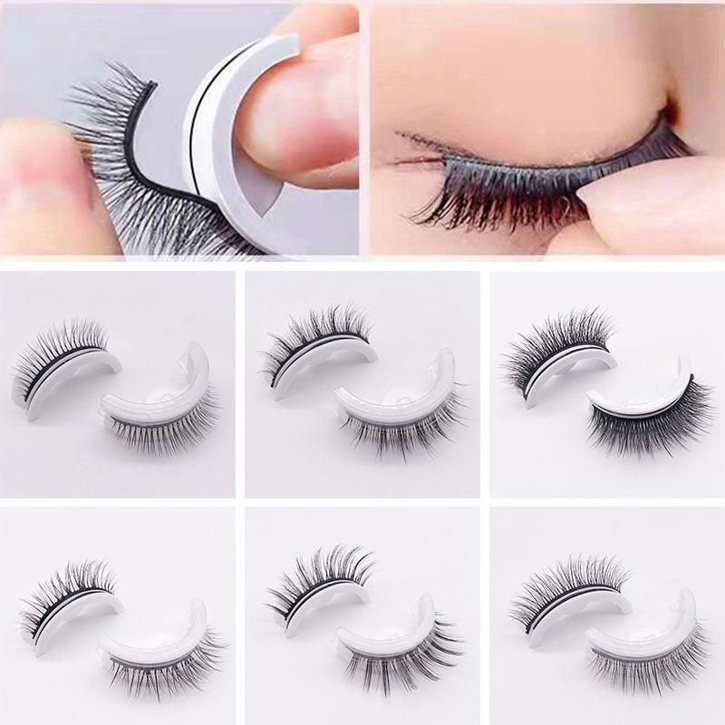 1Pair Reusable Self-adhesive False Eyelashes 3D Mink Lashes Glue-free Eyelash Extension 3 Seconds to Wear No Glue Needed Lashes - Mujerarte