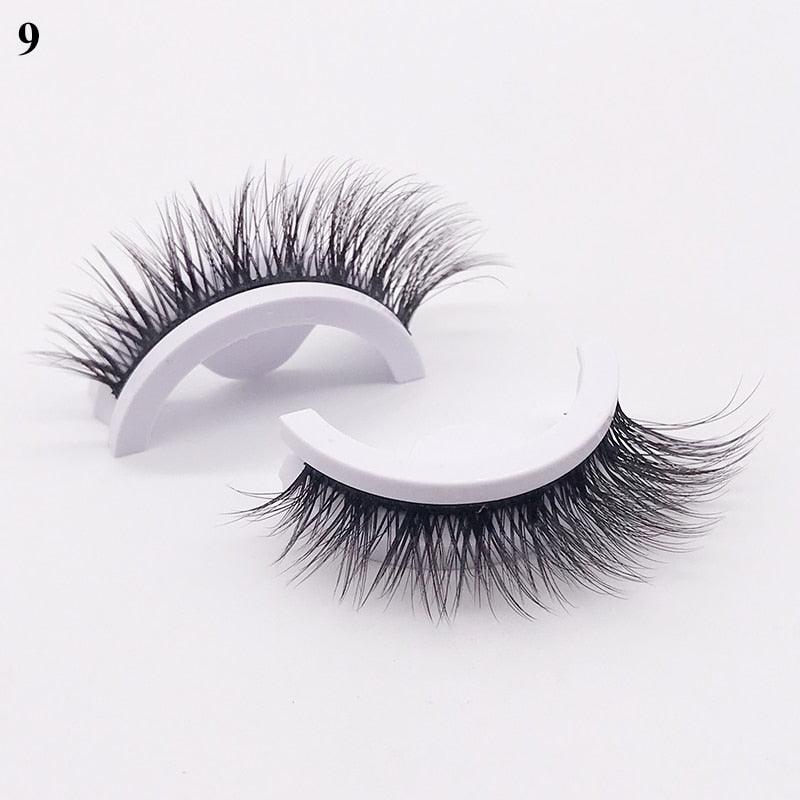 1Pair Reusable Self-adhesive False Eyelashes 3D Mink Lashes Glue-free Eyelash Extension 3 Seconds to Wear No Glue Needed Lashes - Mujerarte