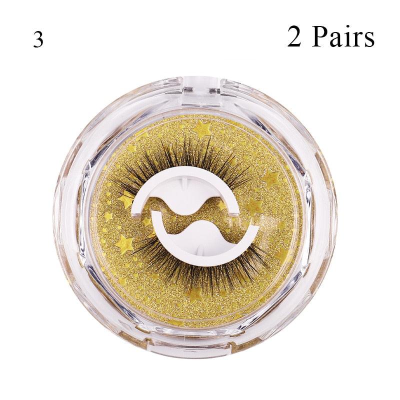 1Pair Reusable Self-adhesive False Eyelashes 3D Mink Lashes Glue-free Eyelash Extension 3 Seconds to Wear No Glue Needed Lashes - Mujerarte