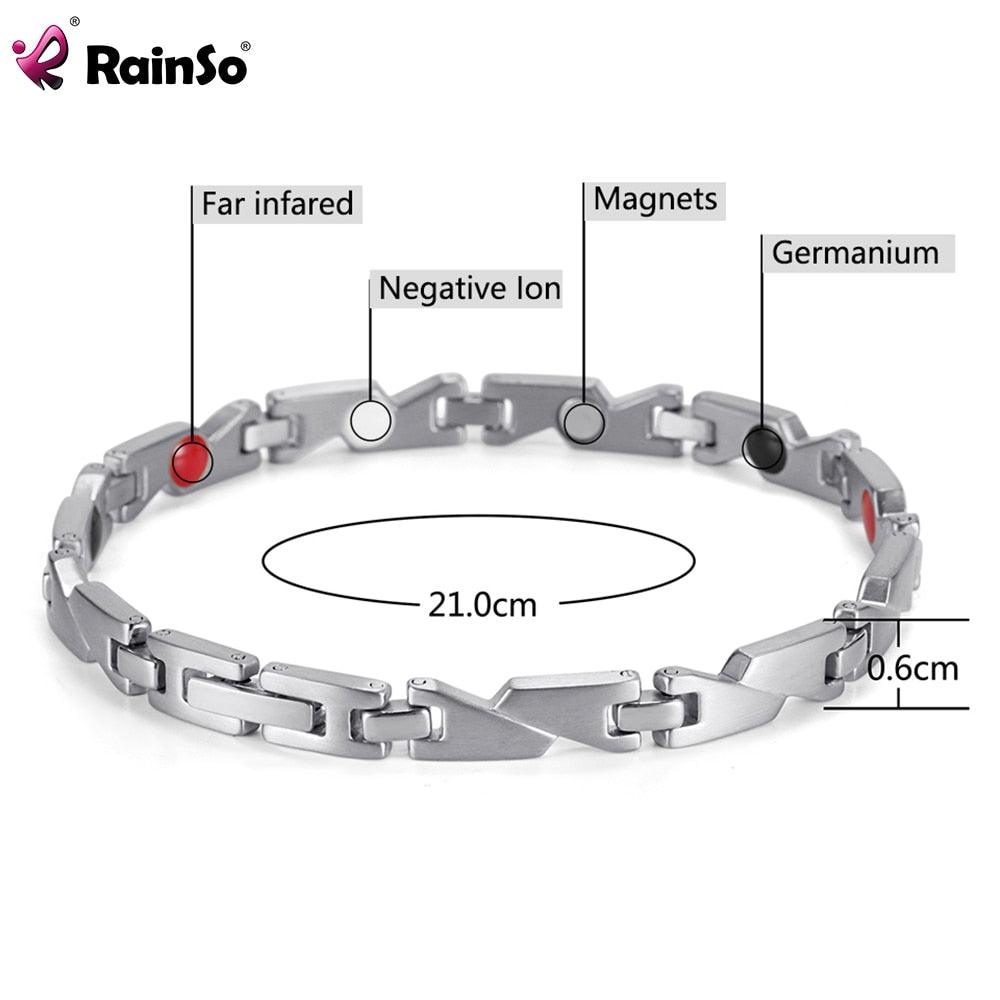 Pulseira magnética de cuidados de saúde para homens/mulheres aço inoxidável 4 elementos de cuidados de saúde - Mujerarte