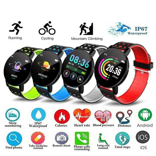 119S 1.44 inch BT 119plus Smart Watch Men Women  Waterproof 3D Heart Rate Monitor Fitness Tracker Reminder  Smartwatch - Mujerarte